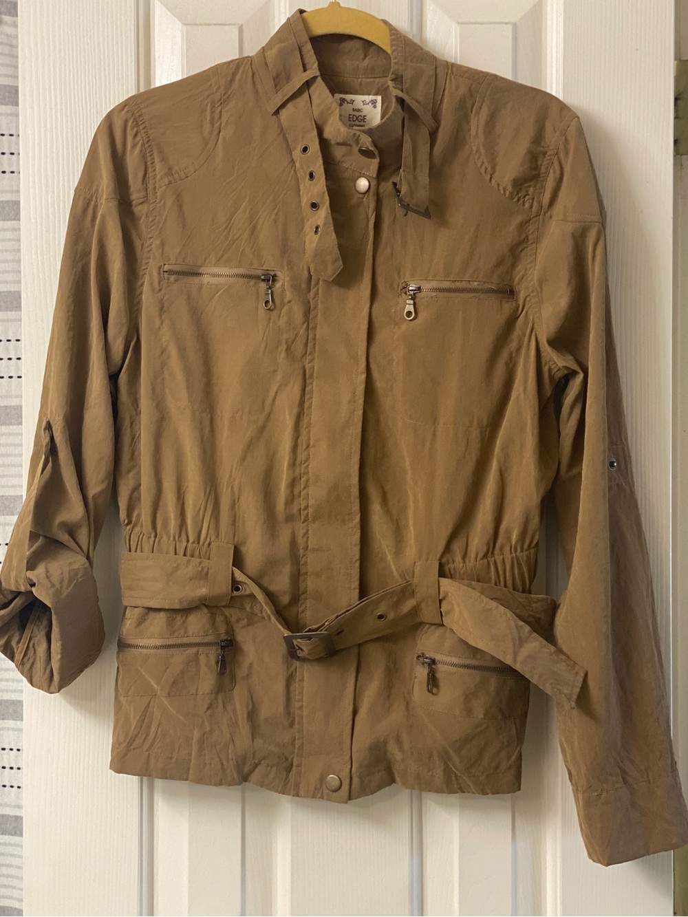 BASIC EDGE CLOTHING Zip UP Roll Tab Utility Jacket with Belted Waist Size Large